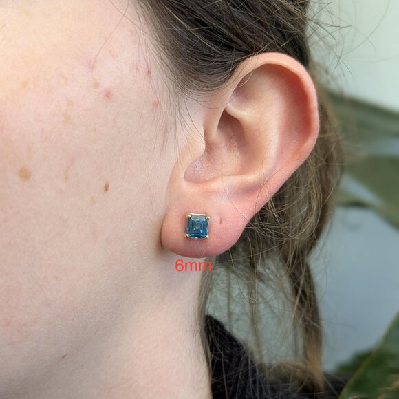 5.2cts Cambodian Blue Zircon Stud Earrings in 14K Solid Gold | 6mm - Picture 3 of 8